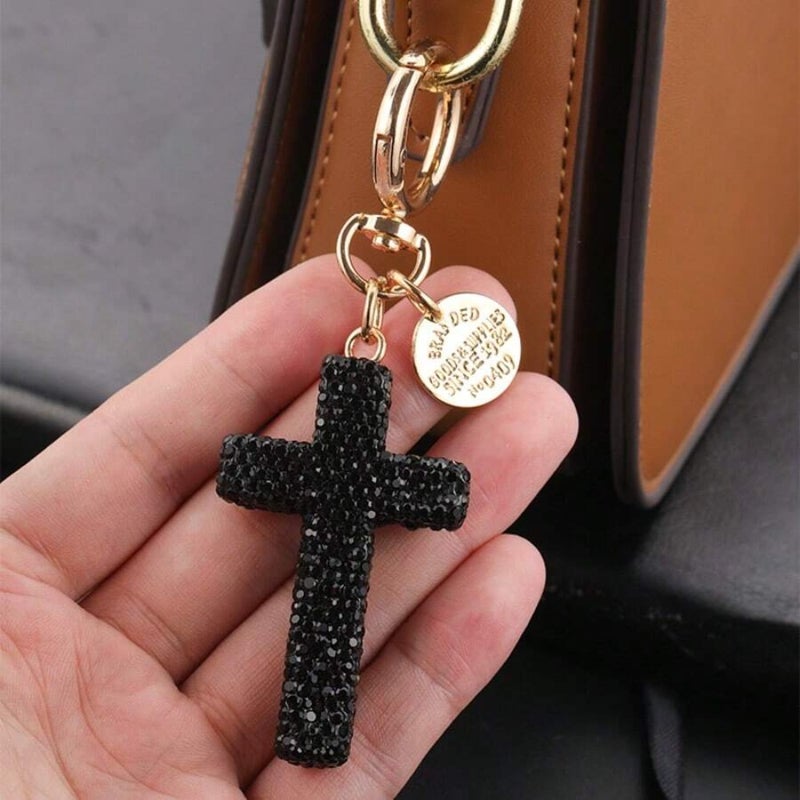 1pc New Minimalist Rhinestone Studded Cross Shape Keychain, Unique Creative Decor For Phone, Earphone, Bag Halloween Car Accessories Bag Charm School Cute Goth Y2k Gifts For Mother, Father, Graduation, And Teacher - Image 3