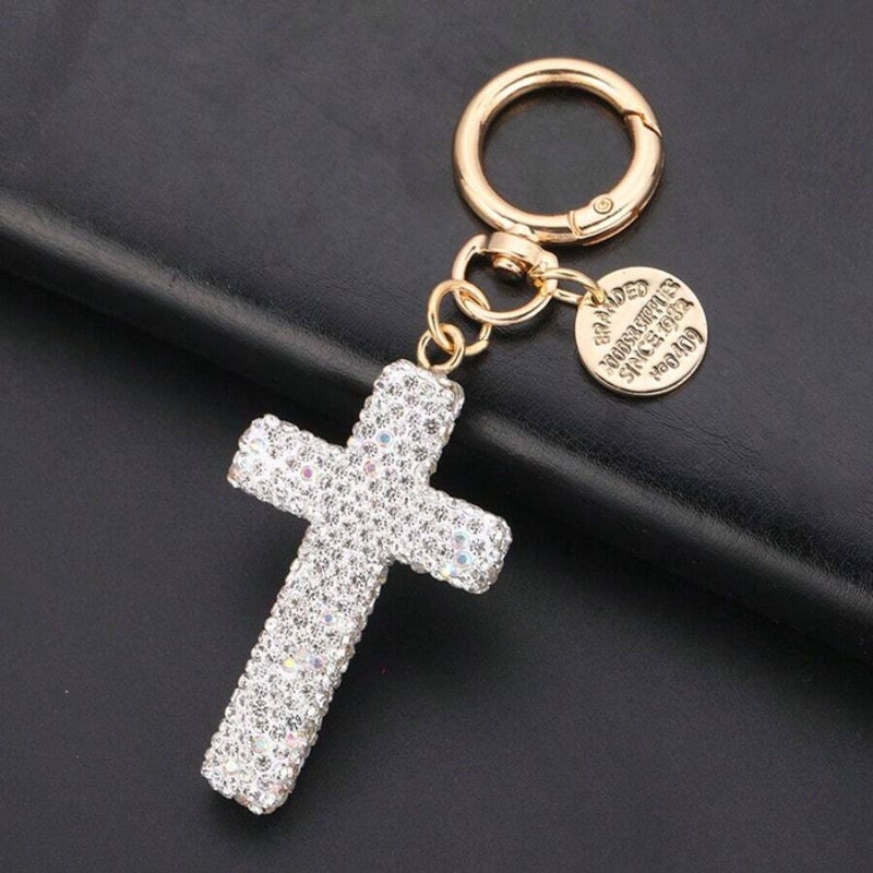 1pc New Minimalist Rhinestone Studded Cross Shape Keychain, Unique Creative Decor For Phone, Earphone, Bag Halloween Car Accessories Bag Charm School Cute Goth Y2k Gifts For Mother, Father, Graduation, And Teacher - Image 4