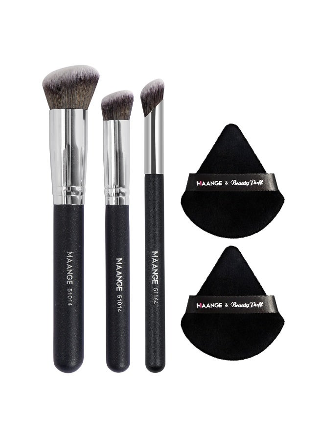 MAANGE طقم أدوات مكياج الوجه، 3 قطع فرش مكياج احترافية 2 قطعة إسفنجة بودرة مع حزام، ملحقات مكياج كاملة الوظائف للنساء، أسود/فضي - Image 5