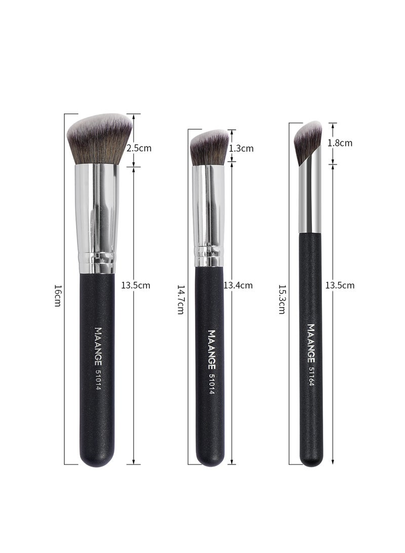 MAANGE طقم أدوات مكياج الوجه، 3 قطع فرش مكياج احترافية 2 قطعة إسفنجة بودرة مع حزام، ملحقات مكياج كاملة الوظائف للنساء، أسود/فضي - Image 4