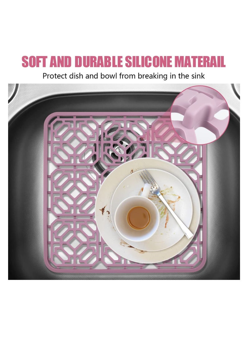 SYOSI Silicone Kitchen Sink Mat,1PCS Great Sink Protector Grid Accessory for Stainless Steel Sink,Bathroom Sink,Porcelain Bowl,Under Sink Bottom (Pink,11.8" x 11.8") - Image 2