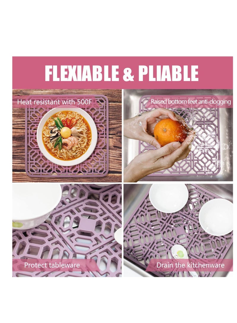 SYOSI Silicone Kitchen Sink Mat,1PCS Great Sink Protector Grid Accessory for Stainless Steel Sink,Bathroom Sink,Porcelain Bowl,Under Sink Bottom (Pink,11.8" x 11.8") - Image 3