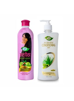 Khadi Meghdoot Combo Pack of Satreetha Shampoo 500ml with Amla, Reetha & Bhringraj + Hair Conditioner 500ml with Tulsi & Neem for Hair Fall Control & Damage Repair, 500ml Each, Pack of 2