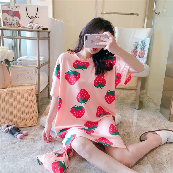 Summer Korean Princess Cute Sleep Dress Strawberry