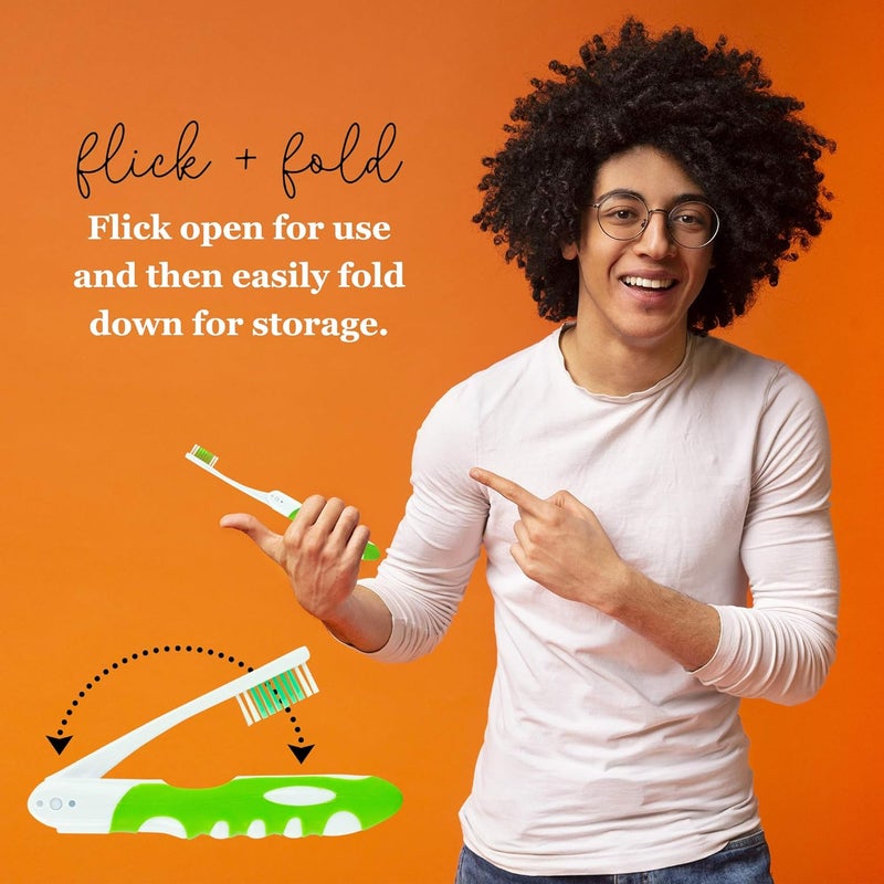 Lingito Portable Folding Toothbrush Kit - Built-in Cover, Collapsible, Multi-color (3 Pack Firm-Multicolor) - Image 2