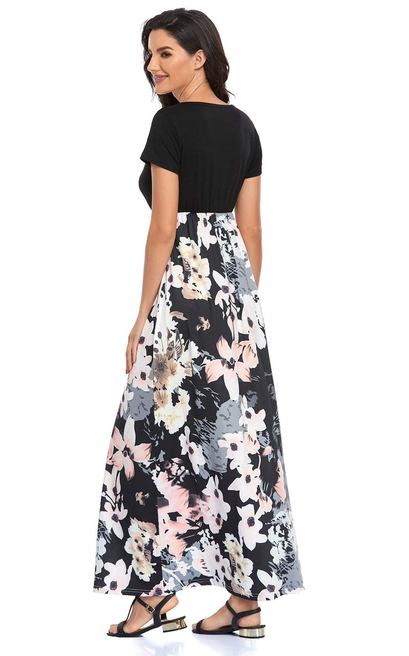 Lacavocor Womens Short Sleeve Maxi Dresses Empire Waist Long Dress, X-Large, B7 - Image 2