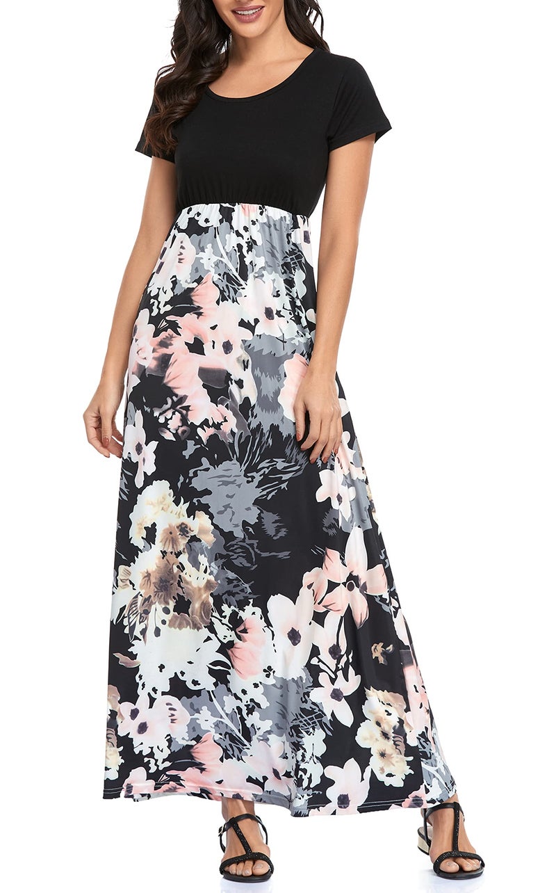 Lacavocor Womens Short Sleeve Maxi Dresses Empire Waist Long Dress, X-Large, B7 - Image 1