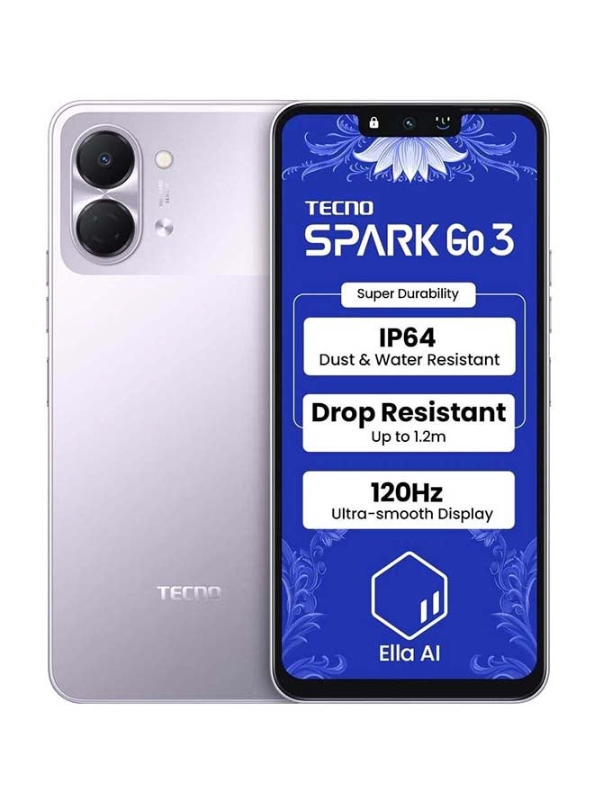TECNO Spark Go 3 4G 128GB 4GB RAM Aurora Purple Dual Sim Smartphone Global Version - Image 1