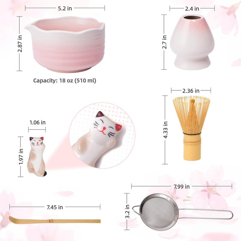 ECOLEMON Pink Matcha Kit, 6 Pcs Pink Matcha Whisk Set, Christmas Gift, Matcha Bowl with Spout(18 OZ) & Macha Whisk and Holder, Matcha Bowl and Whisk set, Gifts for Women, Macha Lovers, Anniversary - Image 2