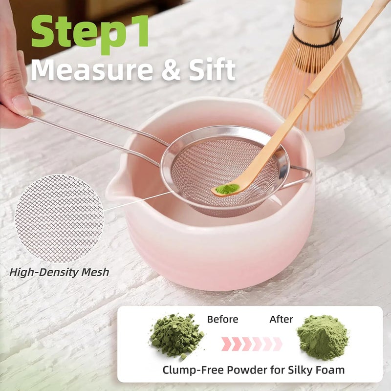 ECOLEMON Pink Matcha Kit, 6 Pcs Pink Matcha Whisk Set, Christmas Gift, Matcha Bowl with Spout(18 OZ) & Macha Whisk and Holder, Matcha Bowl and Whisk set, Gifts for Women, Macha Lovers, Anniversary - Image 4