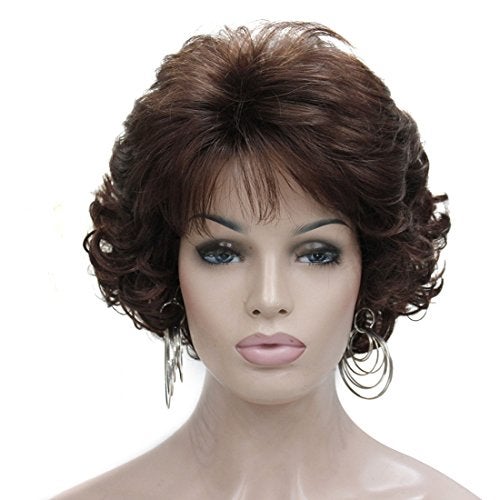 Kalyss Dark Brown Short Curly Wavy Wig with Hair Bangs 100 Imported Premium Synthetic Fashion Brown Hair Wigs for Women Brown