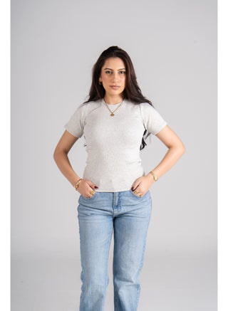 Light Gray Short Sleeve Ribbed Top