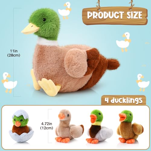 Zomiboo 5 Pcs Duck Plush Set Mama 4 Baby Ducklings with Zipper Pouch Soft Plush Stuffed Animals Toys FamilyMallard Duck - Image 5