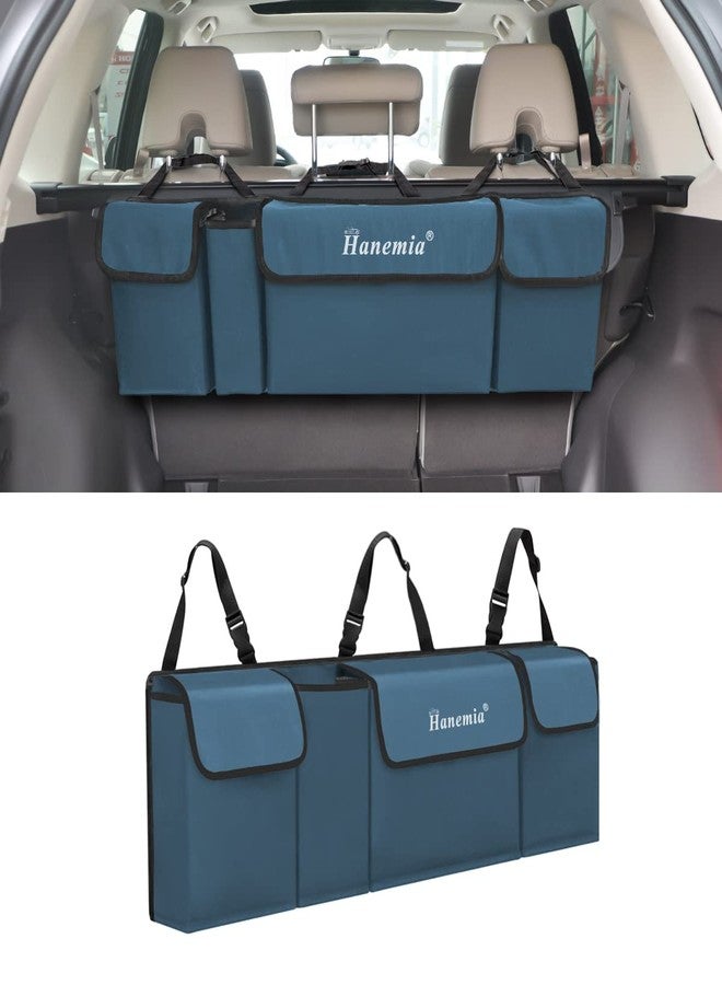 Hanemia Car Trunk Organizer and Storage, Backseat Hanging Organizer for SUV, Truck, MPV, Waterproof, Collapsible Cargo Storage Bag with 4 Pockets, Car Accessories for Men and Women (Blue) - Image 1