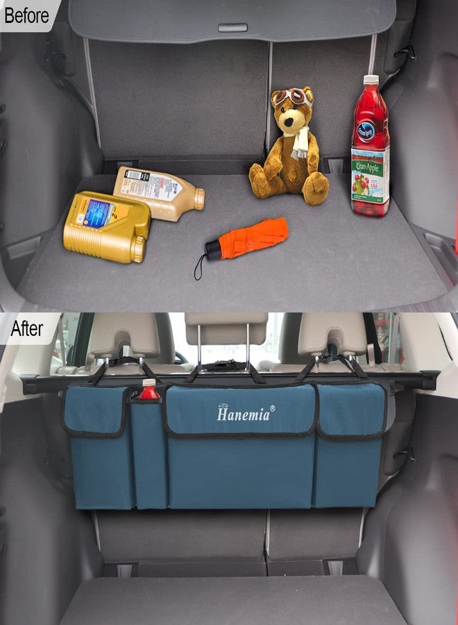 Hanemia Car Trunk Organizer and Storage, Backseat Hanging Organizer for SUV, Truck, MPV, Waterproof, Collapsible Cargo Storage Bag with 4 Pockets, Car Accessories for Men and Women (Blue) - Image 4