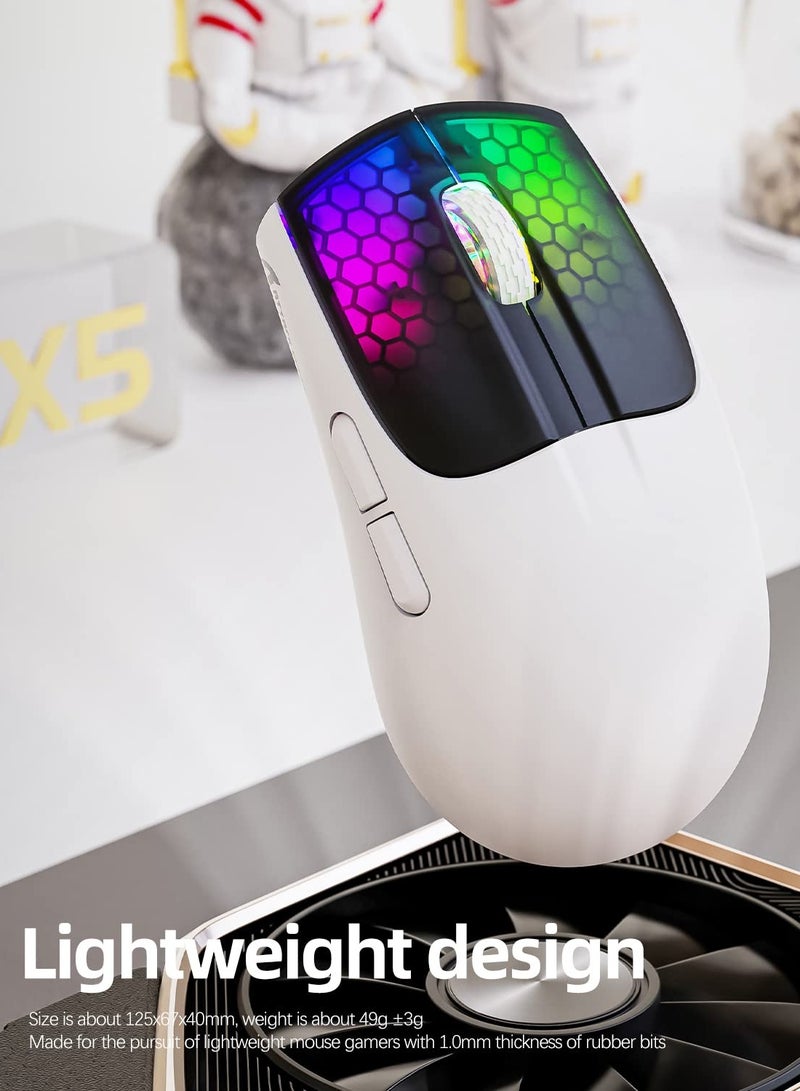 Wireless Gaming Mouse X5 with Tri-Mode Bluetooth 5.1/2.4Ghz/USB-C, Ultra-Light 49g, PAW3212 Optical Sensor, Rechargeable Battery, RGB LED Honeycomb Mice for PC Tablet Desktop Office Games - Image 2