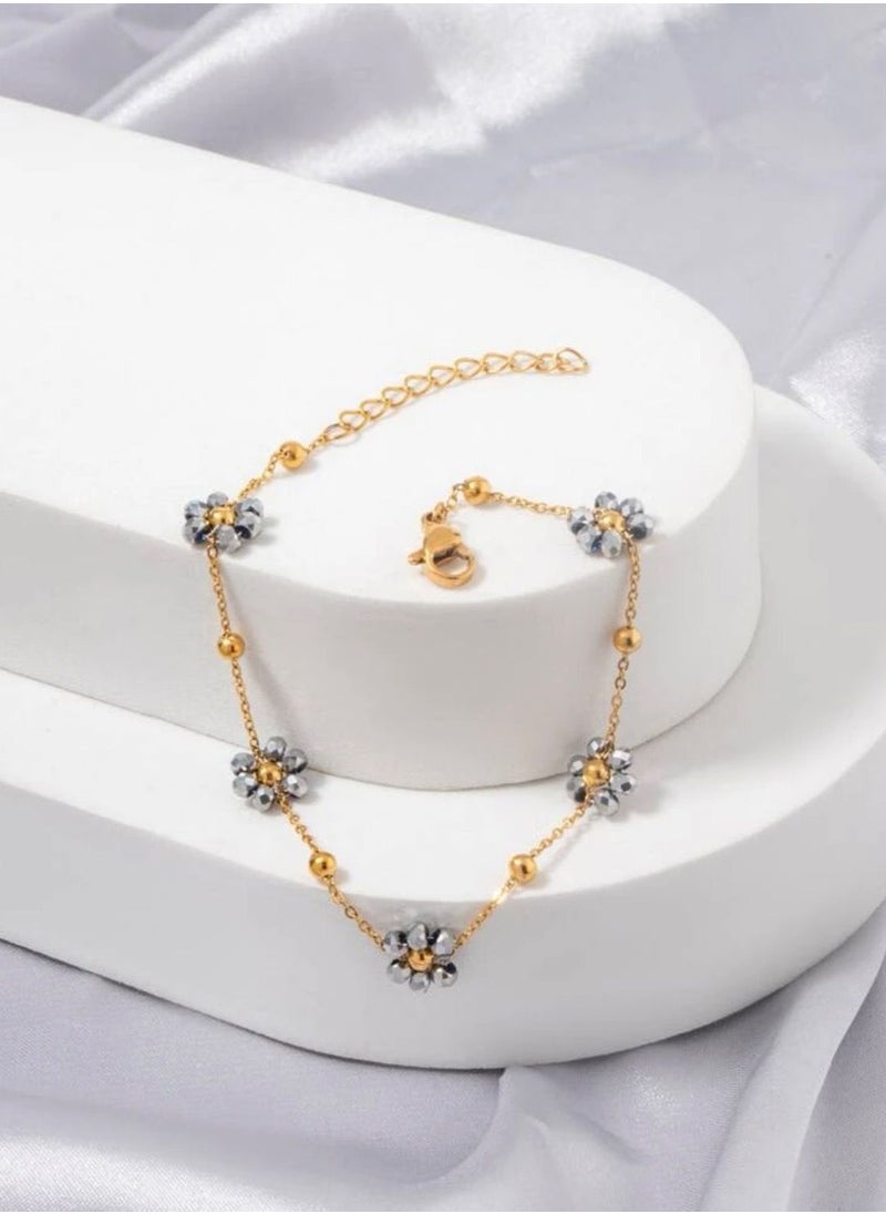 NOON'S UP - 18k Gold Plated Bracelet For Women Decorated With Silver Flowers - Image 1