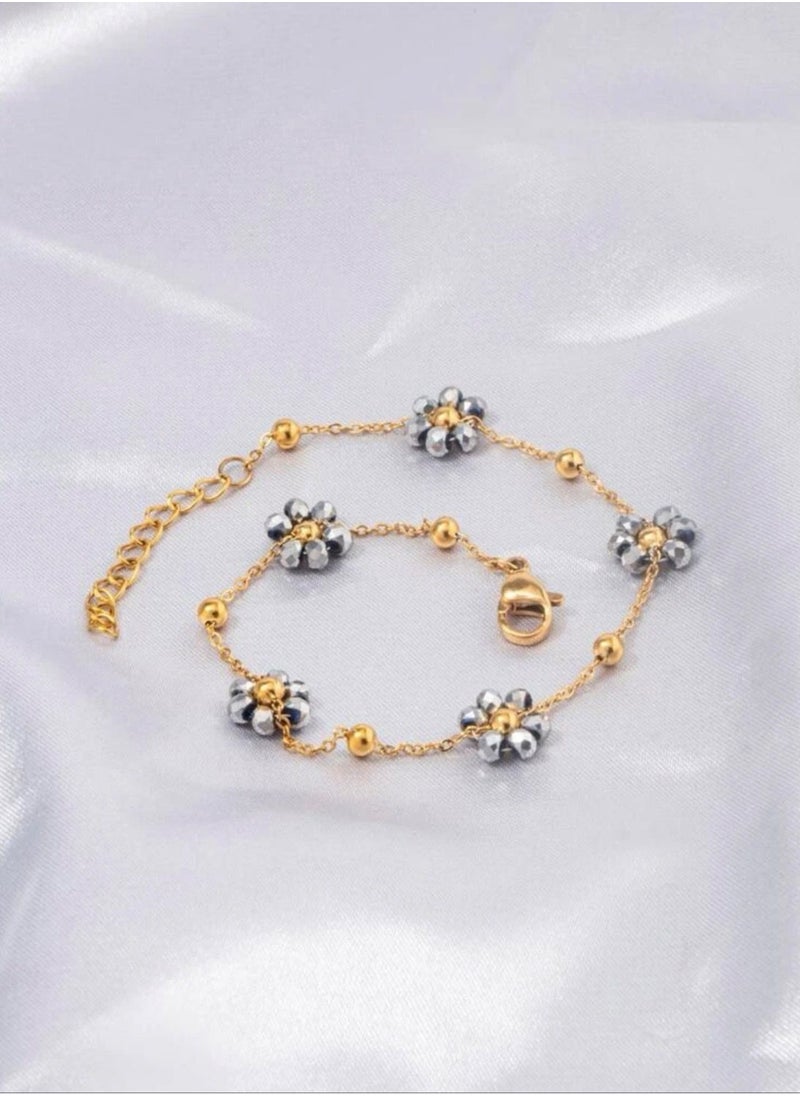 NOON'S UP - 18k Gold Plated Bracelet For Women Decorated With Silver Flowers - Image 1
