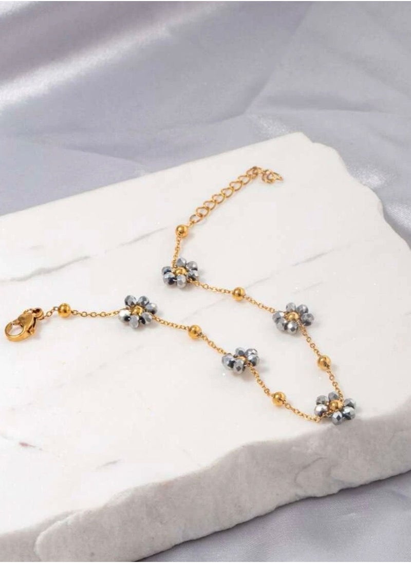 NOON'S UP - 18k Gold Plated Bracelet For Women Decorated With Silver Flowers - Image 1