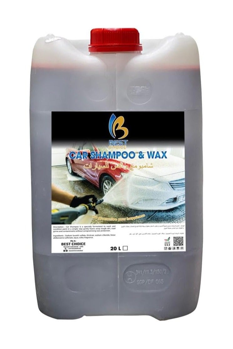 Best Choice Car Shampoo and Wax 20 Litres - 2-in-1 Concentrated Car Wash Liquid with Wax Protection – Low Odor, Bulk Automotive Cleaning Solution – Made in UAE – Professional & Personal Use - Image 1