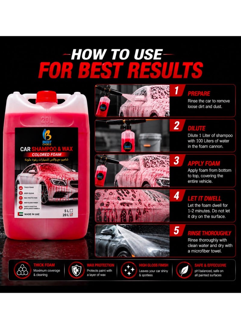 Best Choice Car Shampoo and Wax 20 Litres - 2-in-1 Concentrated Car Wash Liquid with Wax Protection – Low Odor, Bulk Automotive Cleaning Solution – Made in UAE – Professional & Personal Use - Image 4