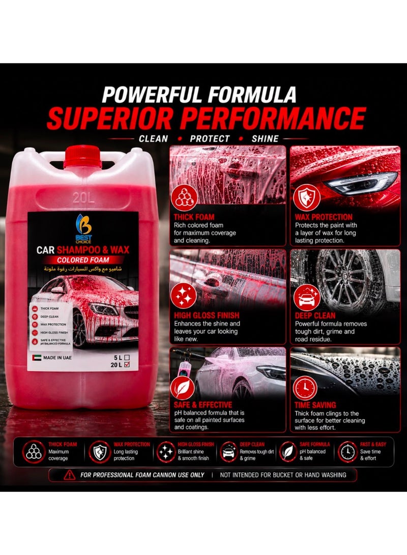 Best Choice Car Shampoo and Wax 20 Litres - 2-in-1 Concentrated Car Wash Liquid with Wax Protection – Low Odor, Bulk Automotive Cleaning Solution – Made in UAE – Professional & Personal Use - Image 3