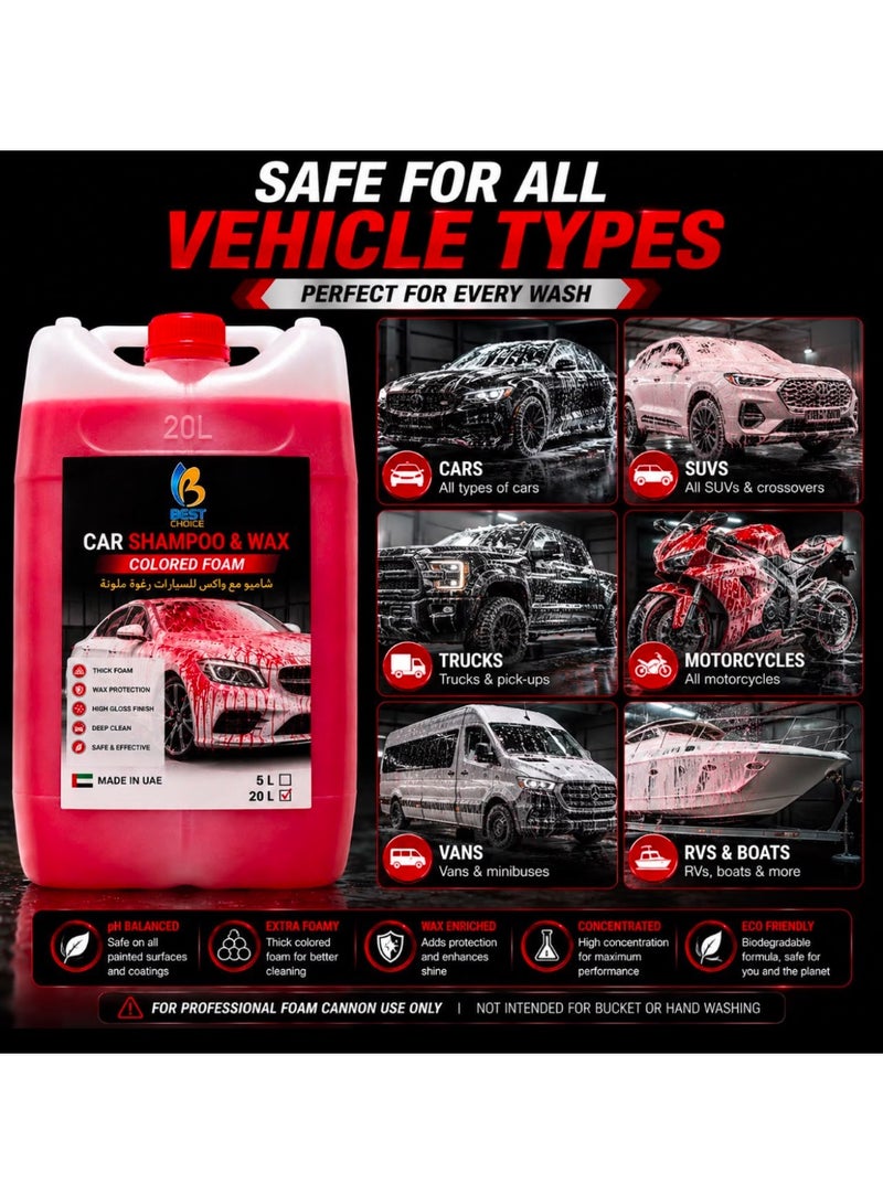 Best Choice Car Shampoo and Wax 20 Litres - 2-in-1 Concentrated Car Wash Liquid with Wax Protection – Low Odor, Bulk Automotive Cleaning Solution – Made in UAE – Professional & Personal Use - Image 2