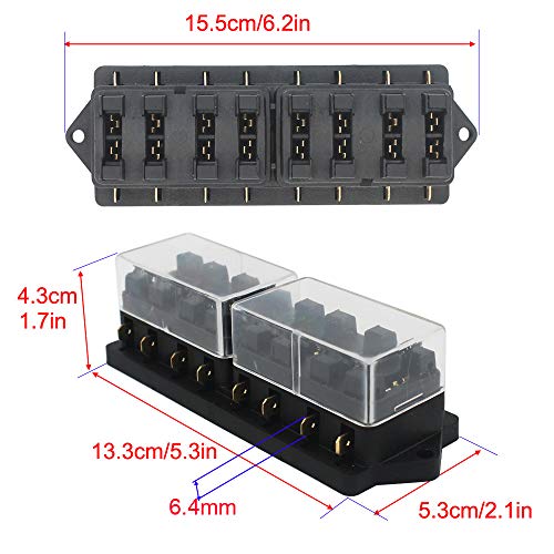 Gebildet صندوق حامل الفيوز القياسي 8 طرق للسيارة (ينطبق على 1~40 أمبير)، مع 10 قطع فيوز شفرات (3A/5A/7.5A/10A/15A/20A/25A/30A/35A/40A) و 16 قطعة طرفية، للسيارة/القارب/البحرية/الدراجة الثلاثية - Image 3