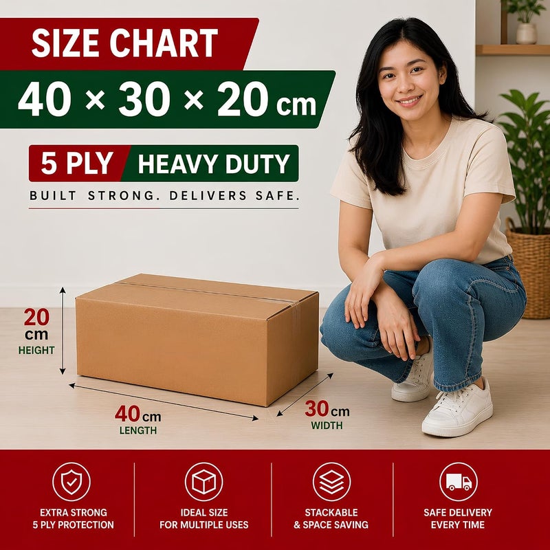 AL FAKHAMA 1 Pack 40×30×20 cm 5 Ply Corrugated Cardboard Shipping Box Heavy Duty Packing Box - Image 3