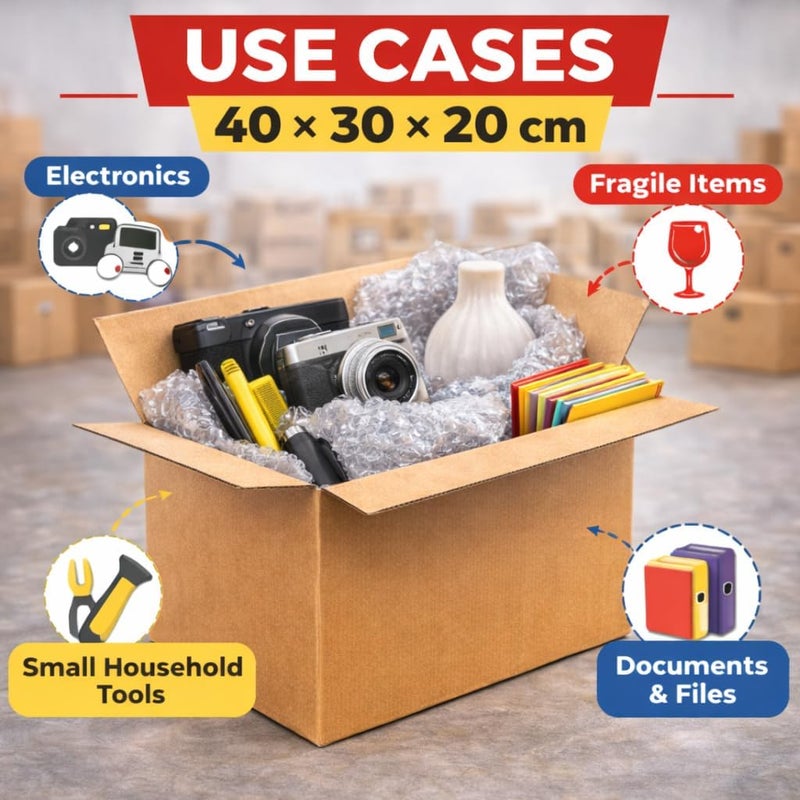 AL FAKHAMA 1 Pack 40×30×20 cm 5 Ply Corrugated Cardboard Shipping Box Heavy Duty Packing Box - Image 4