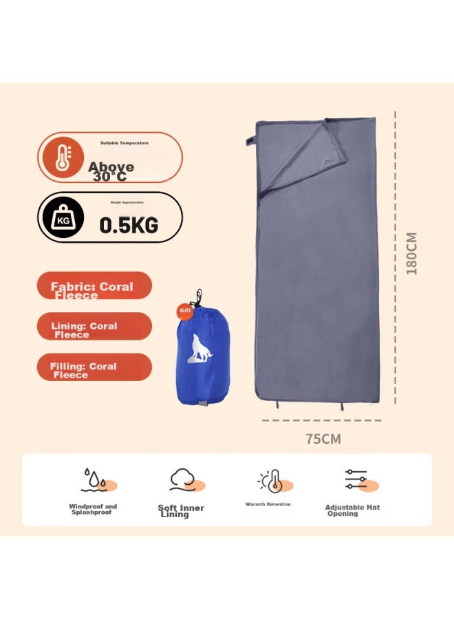 BeiJiLang Bejirol Outdoor Adult Camping Fleece Sleeping Bag Liner, Portable For Travel, Gray - Image 1