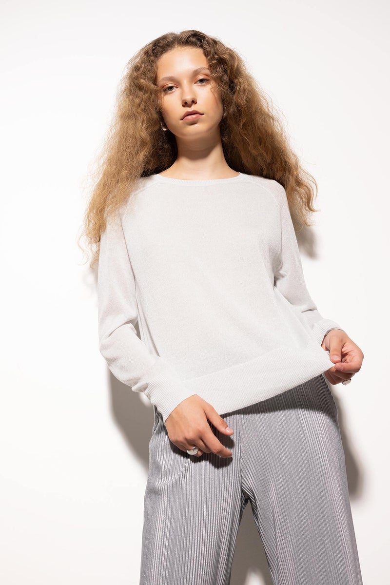 DeFacto Grey Woman Regular Fit Crew Neck Basic Knit Pullover Casual - Image 4