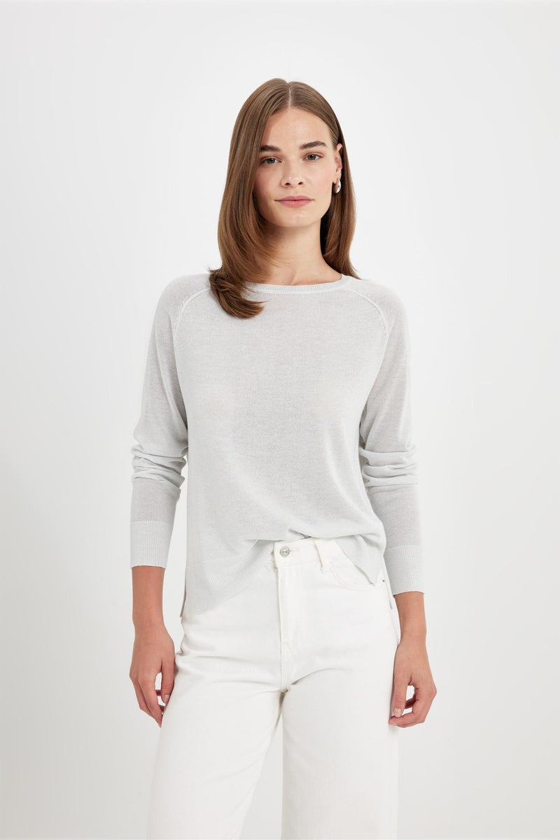 DeFacto Grey Woman Regular Fit Crew Neck Basic Knit Pullover Casual - Image 5