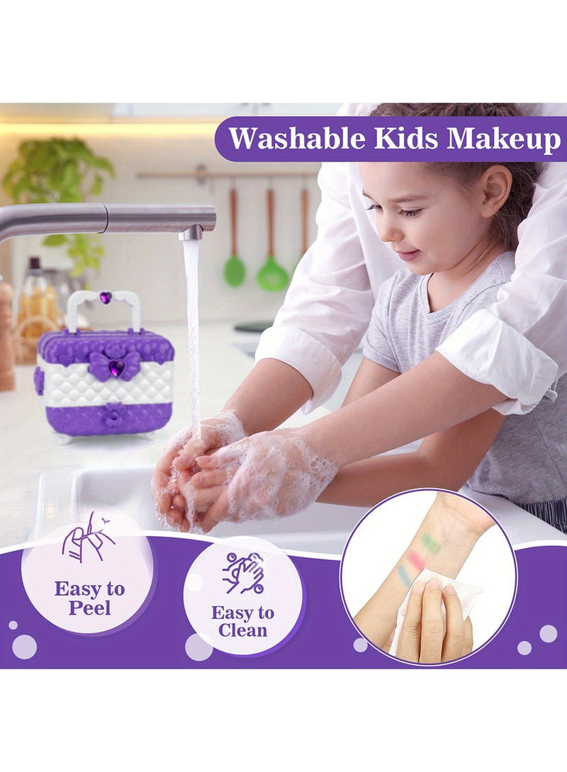 56pcs Kids Makeup Kit for Girl, Washable Real Makeup Set, Kids Make Up, Kids Jewelry Toys for Girls, Dress Up Play Jewelry Set, Princess Jewelry Birthday Gifts for Girls