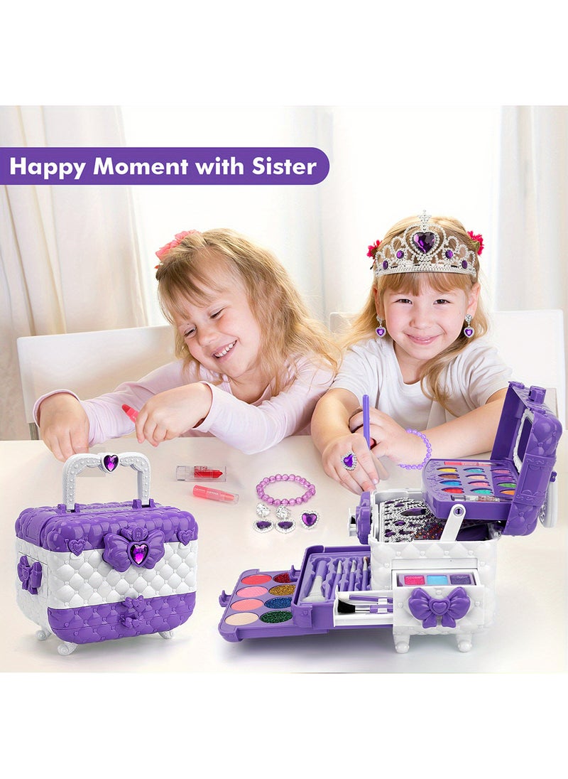 EzzySo 56pcs Kids Makeup Kit for Girl, Washable Real Makeup Set, Kids Make Up, Kids Jewelry Toys for Girls, Dress Up Play Jewelry Set, Princess Jewelry Birthday Gifts for Girls  - Image 3