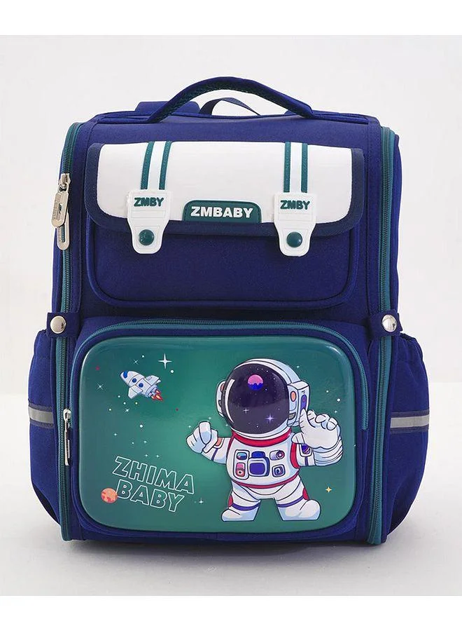 Bonfino Bonfino Astronaut School Bag, Padded Straps, Chest Strap, Dual Bottle Holders, Large Size, 6 Years+, Blue and Green - 16 Inches