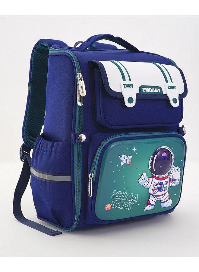Bonfino Bonfino Astronaut School Bag, Padded Straps, Chest Strap, Dual Bottle Holders, Large Size, 6 Years+, Blue and Green - 16 Inches