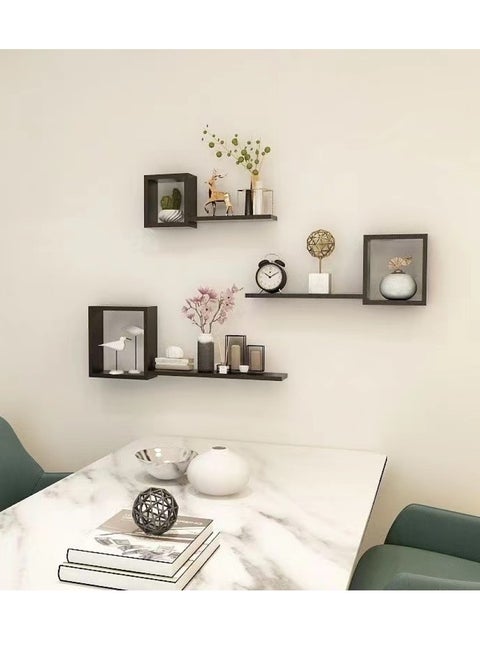3-Tier Wall Hanging Display Rack Decorate Storage Rack Fiberboard Black