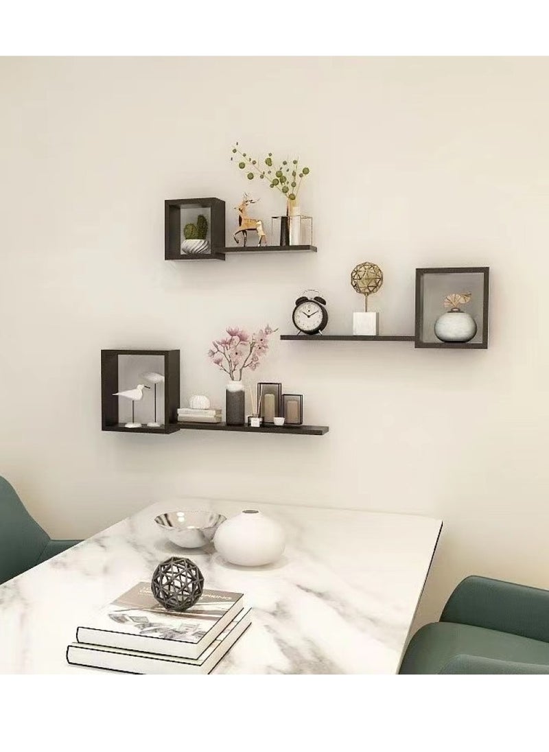Kutis 3-Tier Wall Hanging Display Rack Decorate Storage Rack Fiberboard Black  - Image 1