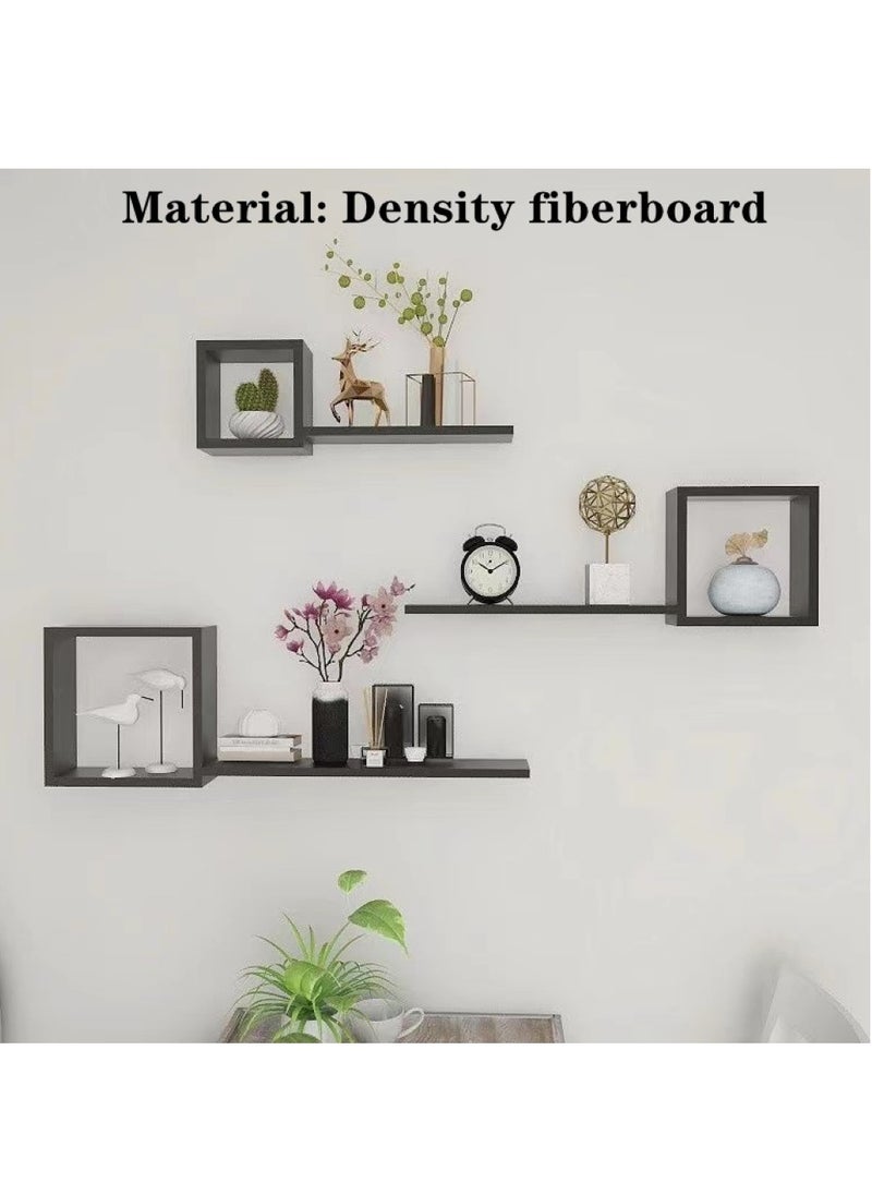 Kutis 3-Tier Wall Hanging Display Rack Decorate Storage Rack Fiberboard Black  - Image 2