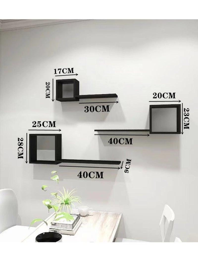 Kutis 3-Tier Wall Hanging Display Rack Decorate Storage Rack Fiberboard Black  - Image 3