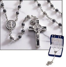 AT001 Catholic, Men or Womens Rosary, Paloa Carola Catholic 6mm Black Bead Rosary Saint St. Benedict with 8mm Loreto Our Father Beads. - Image 5