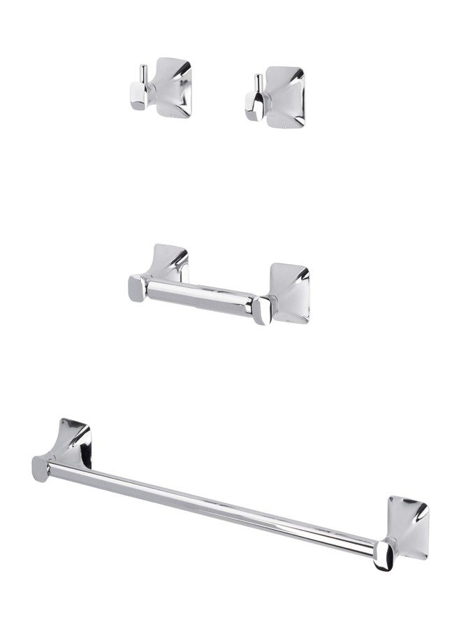 JS Jackson Supplies طقم أدوات حمام مربع ناعم من جي إس جاكسون، مكون من 4 قطع - يشمل قضيب مناشف بطول 18 بوصة، وحامل ورق تواليت، وخطافات أردية، طقم ملحقات حمام من الفولاذ المقاوم للصدأ يُثبت على الحائط، بلمسة نهائية من الكروم - Image 1