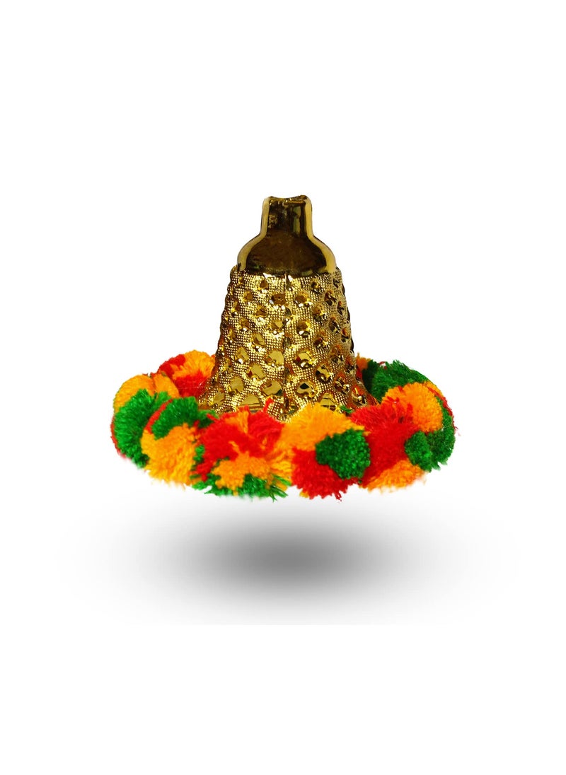 iHandikart iHandikart Marigold Garland Fluffy Artificial with Pom Pom Bell in The Bottom Size 33 inch Colour Yellow Light Orange Pack of 5 334055  - Image 4