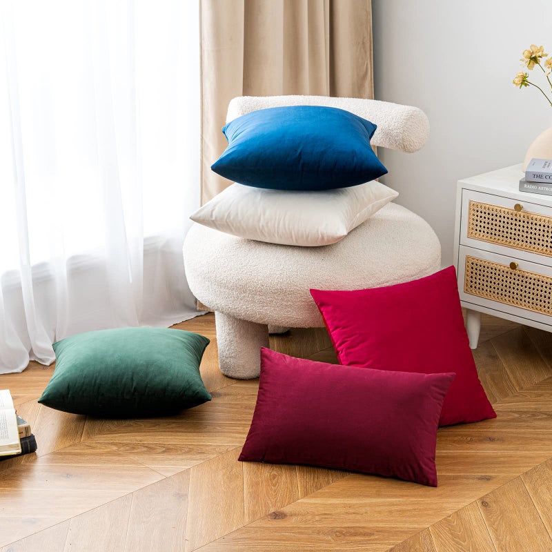 EMEMA Pack of 2 Velvet Throw Pillow Covers Decorative Square Pillowcase Soft Solid Cushion Case for Sofa Bedroom Chair Car 24x24 Inch Dark Blue - Image 5