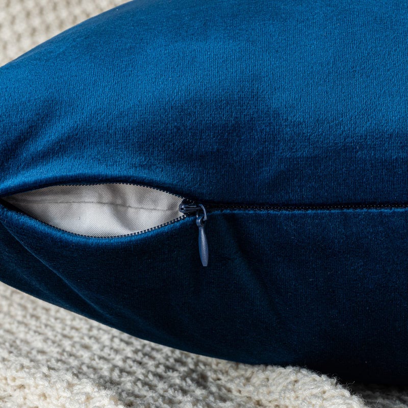 EMEMA Pack of 2 Velvet Throw Pillow Covers Decorative Square Pillowcase Soft Solid Cushion Case for Sofa Bedroom Chair Car 24x24 Inch Dark Blue - Image 3