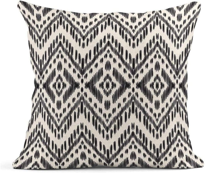 ArtSocket Set of 4 Throw Pillow Covers Ikat Tribal and Boho Bohemian Black Ethnic Herringbone for Ideas Decor Linen Outdoor Pillow Cases Home Decorative Square 16x16 Inches Pillowcases - Image 4