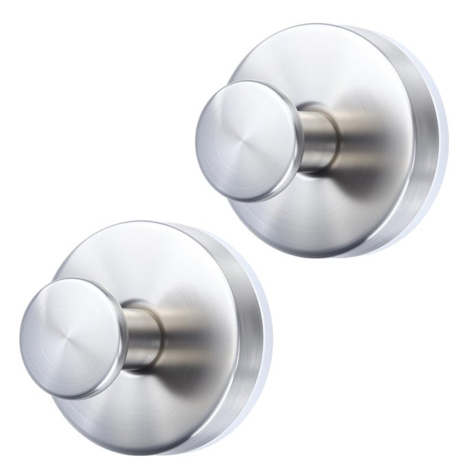 2 PACK BRUSHED STAINLESS STEEL SUCTION CUP HOOKS FOR SHOWER BATHROOM KITCHEN WATERPROOF RUSTPROOF WALL HOOKS FOR GLASS TILE MIRROR