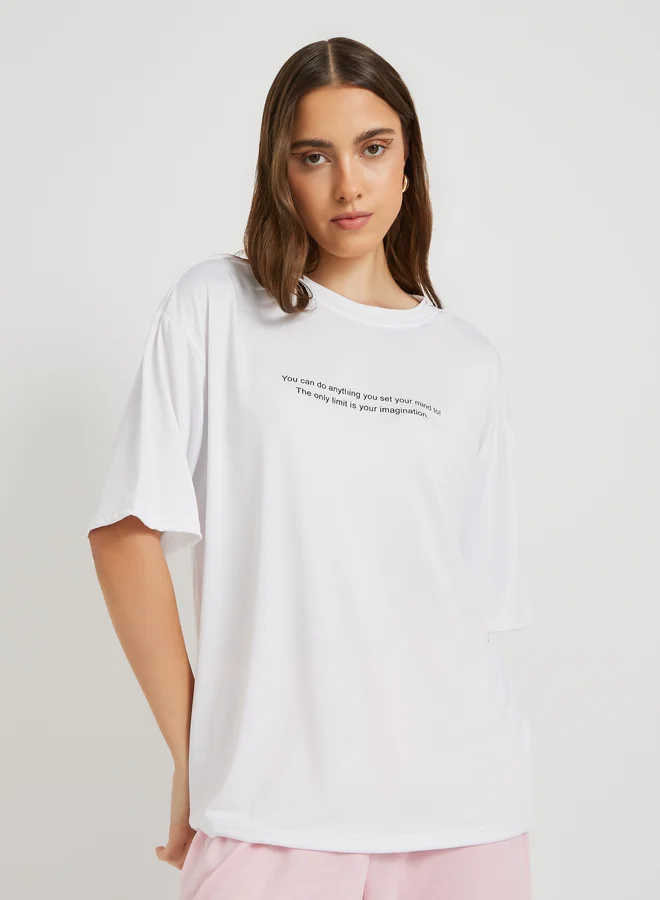 Take Two Slogan Print Round Neck Oversized T-Shirt