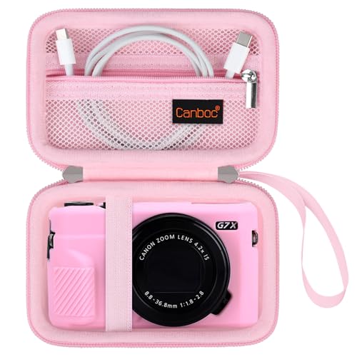 Canboc Carrying Case for Canon PowerShot G7 X Mark II/III Digital Camera, Zipper Mesh Pocket fits USB Cable, Pink(Case Only) - Image 1